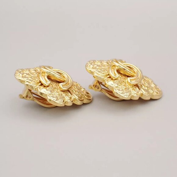 CHANEL CC Logo Button Earrings 95A Clip-On Diamond Shaped GHW Vintage 76YE687 - Picture 3 of 7